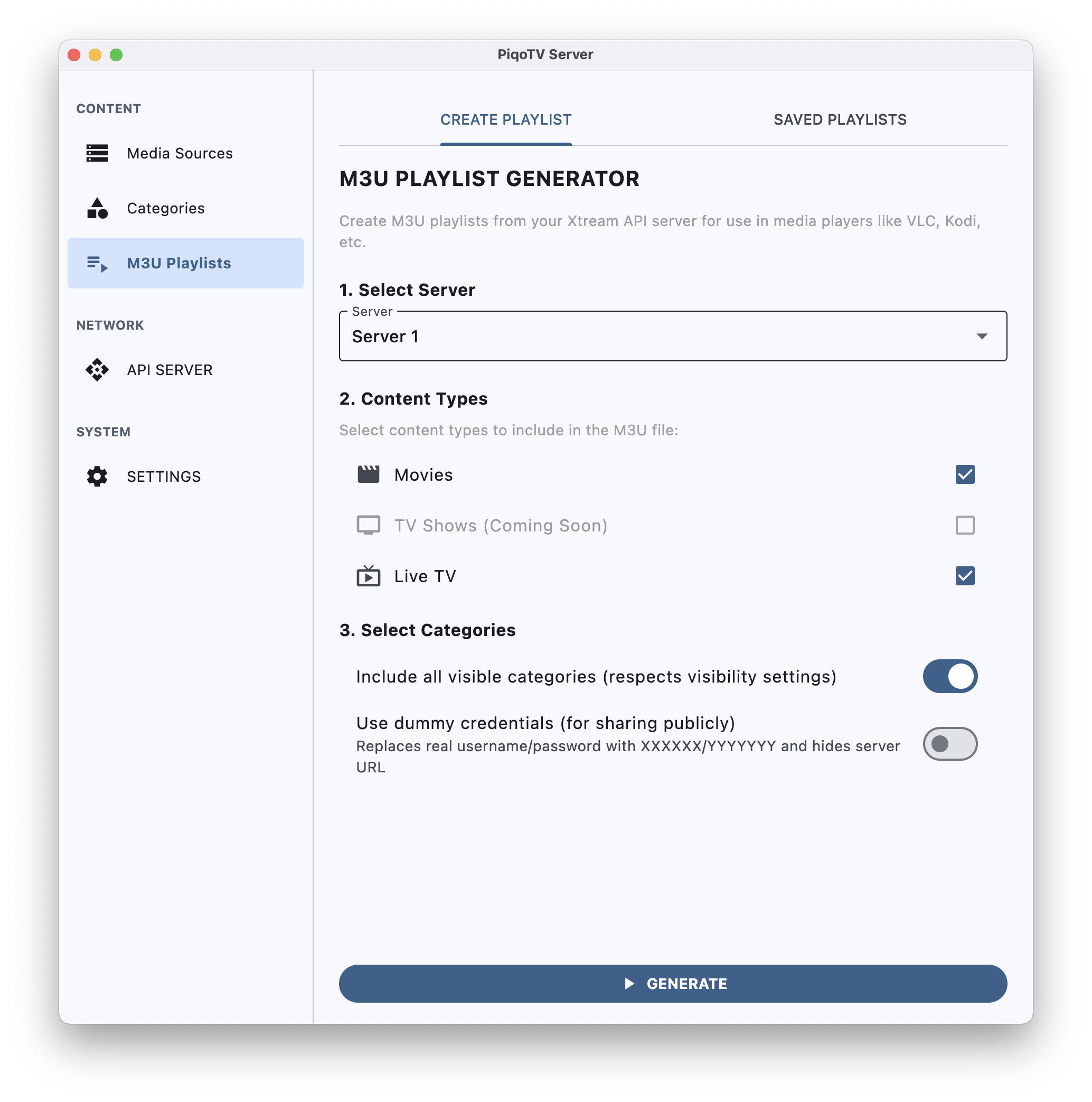PiqoTV Server Interface